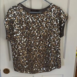 The Limited Gray Sequin Cap Sleeve Blouse